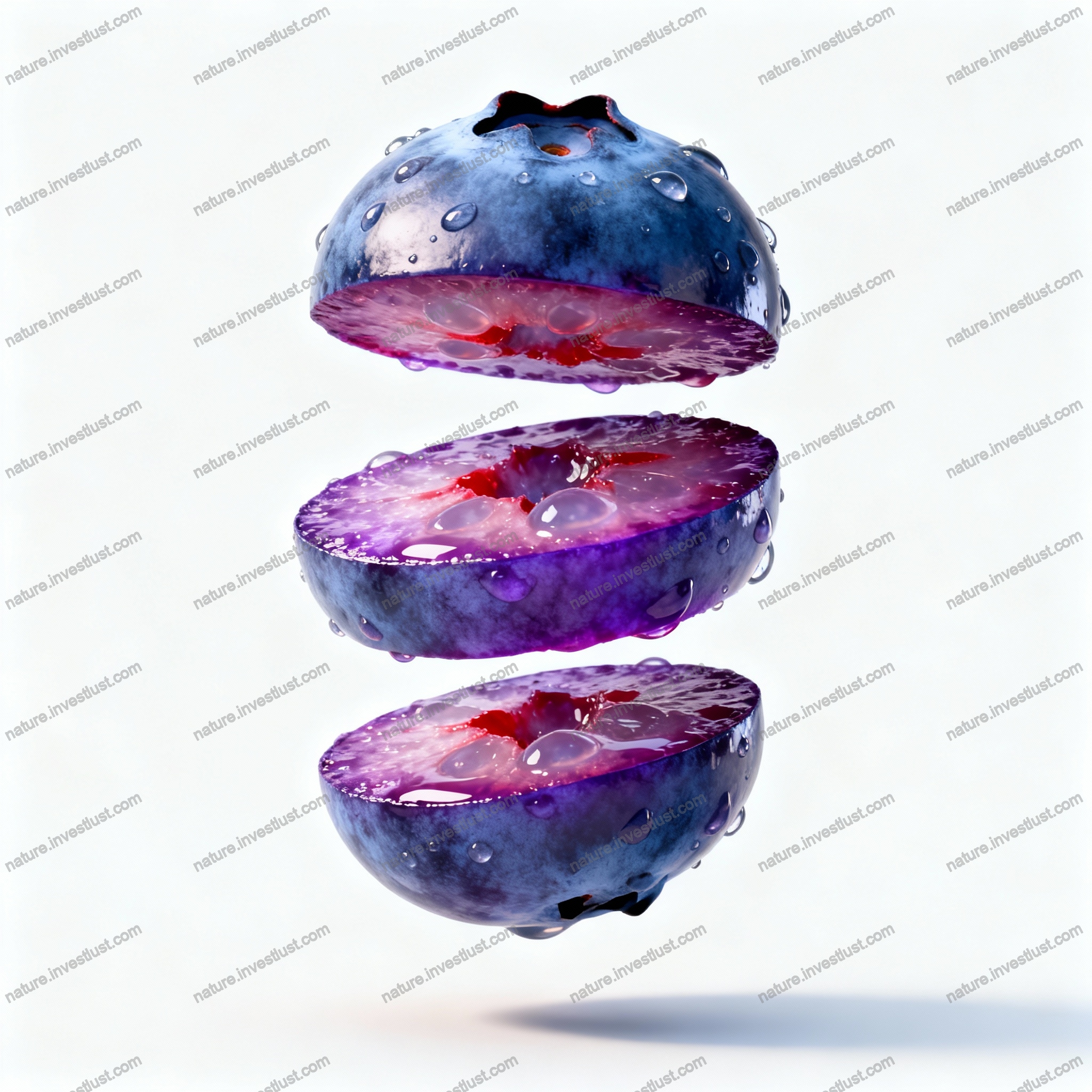 Hyper-realistic sliced blueberry image